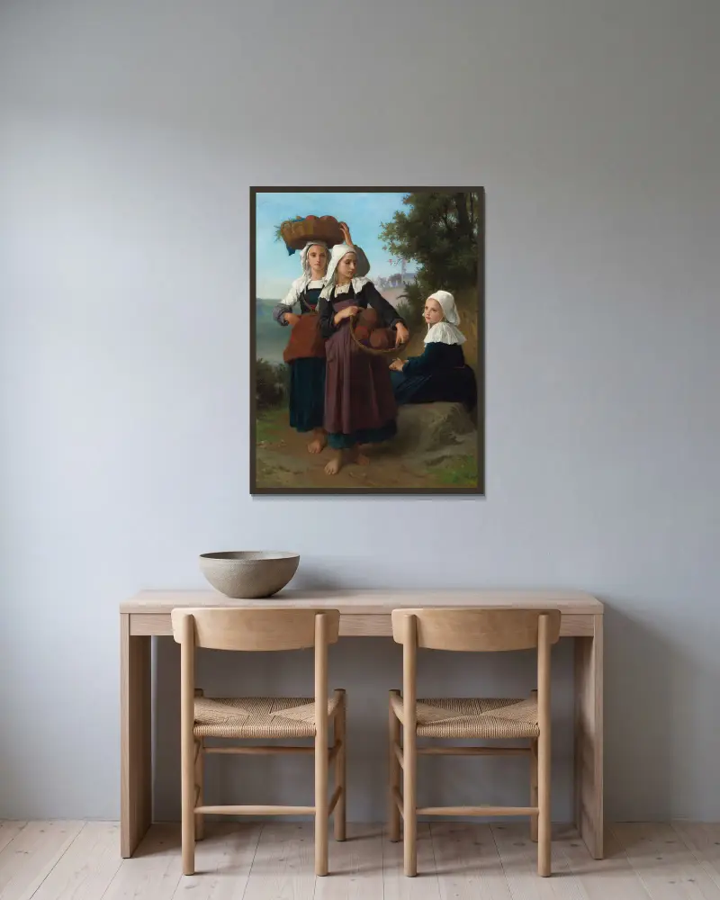 Flickor från Fouesnant återvänder från marknaden av William Bouguereau inramad på en vägg