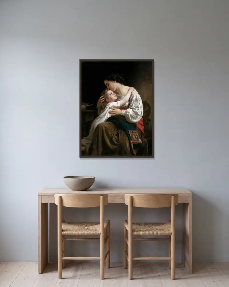 Das Erwachen von William Bouguereau gerahmt an einer Wand