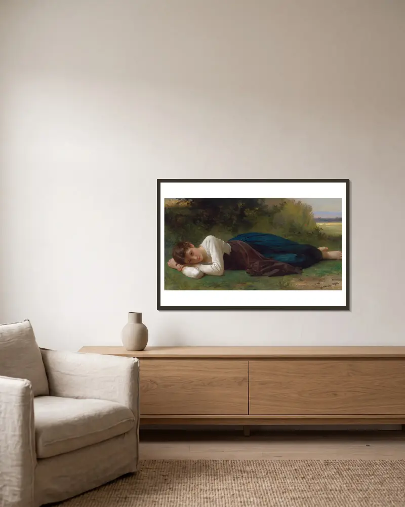 Odpočinek (Ležící dívka), William Bouguereau v rámu na stěně