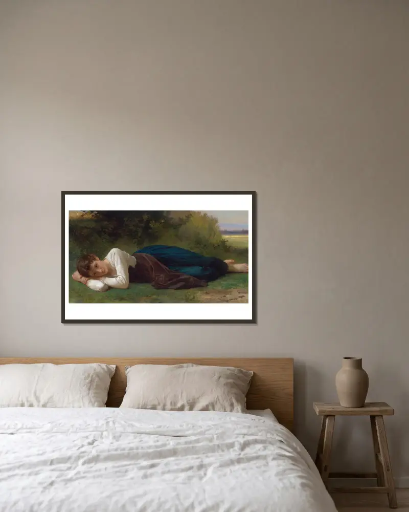 Odpočinek (Ležící dívka), William Bouguereau v rámu na stěně