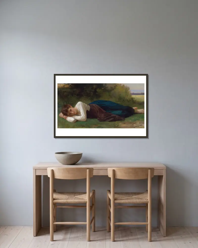 Odpočinek (Ležící dívka), William Bouguereau v rámu na stěně