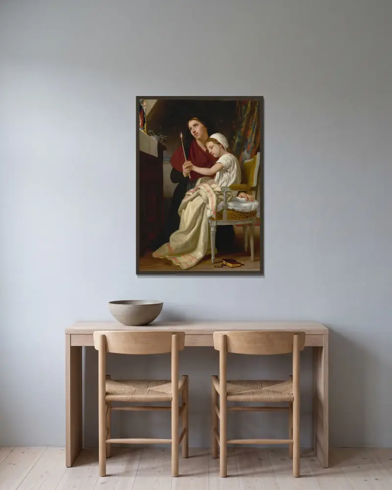 Le Voeu av William Bouguereau inramad på en vägg