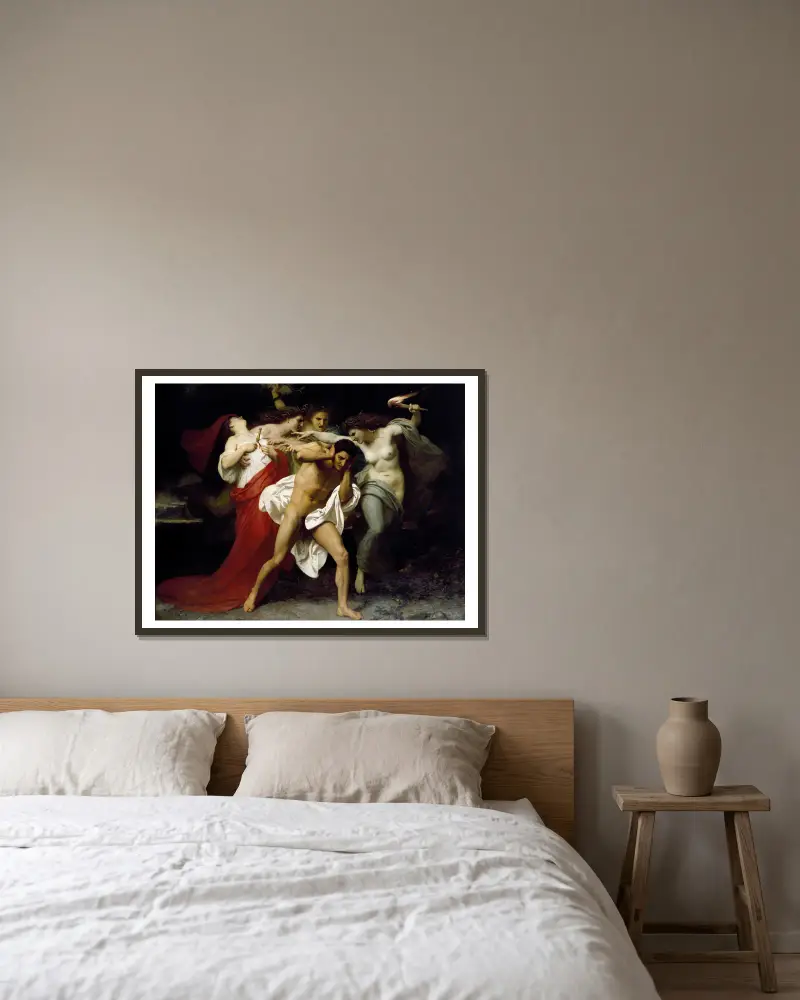 Orestes förföljd av furierna av William Bouguereau inramad på en vägg