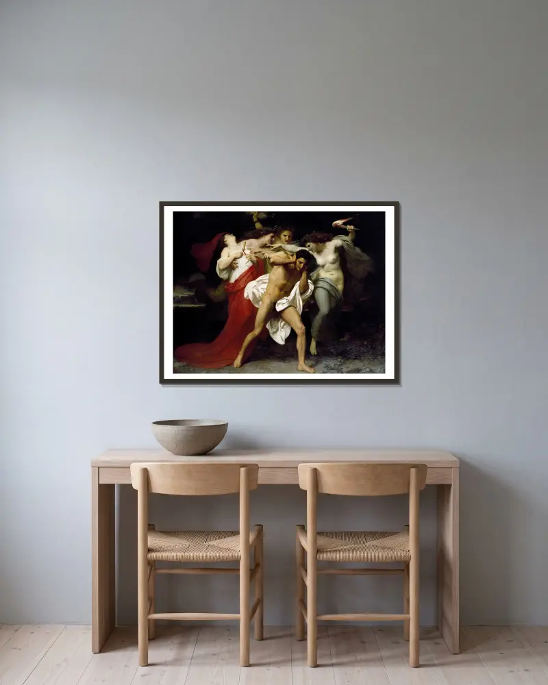 Orestes förföljd av furierna av William Bouguereau inramad på en vägg