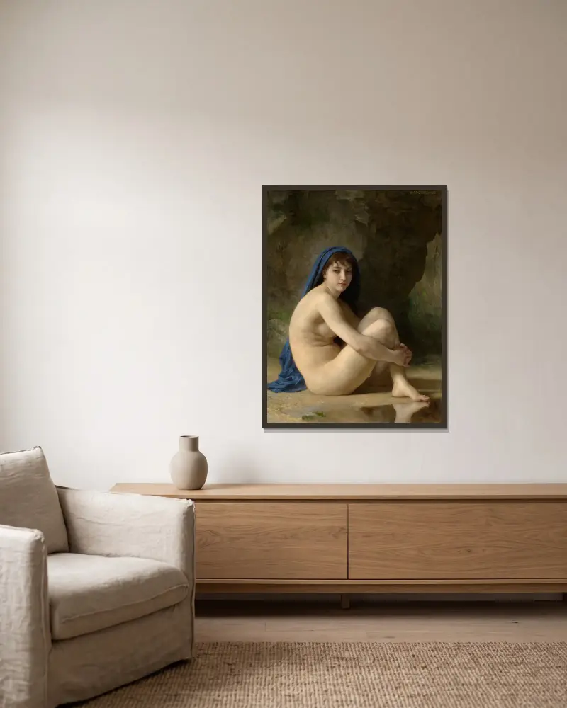 Seated Nude av William Bouguereau inramad på en vägg