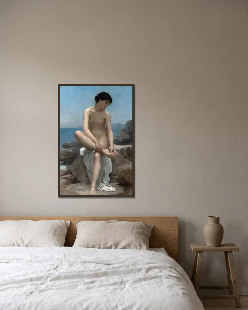 The Bather av William Bouguereau inramad på en vägg