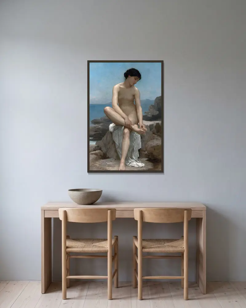 The Bather av William Bouguereau inramad på en vägg