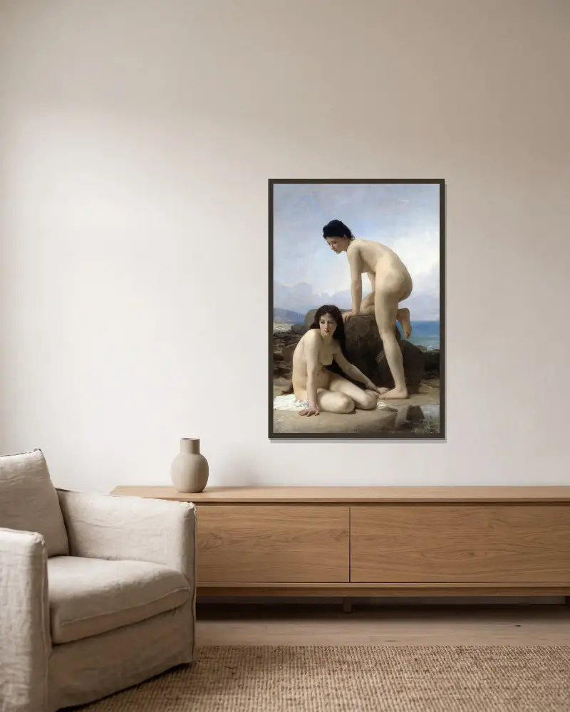 The Bathers av William Bouguereau inramad på en vägg