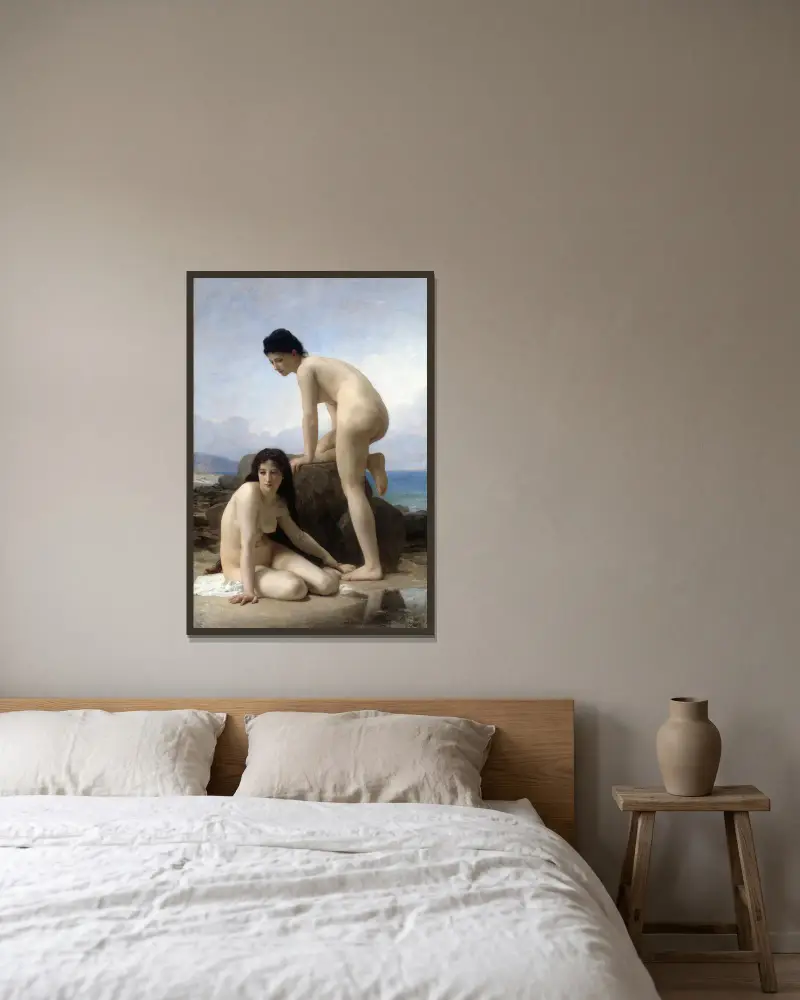 The Bathers av William Bouguereau inramad på en vägg