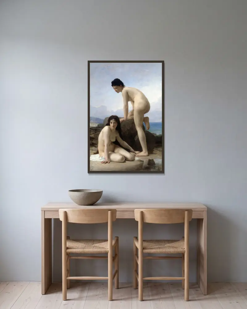 The Bathers av William Bouguereau inramad på en vägg