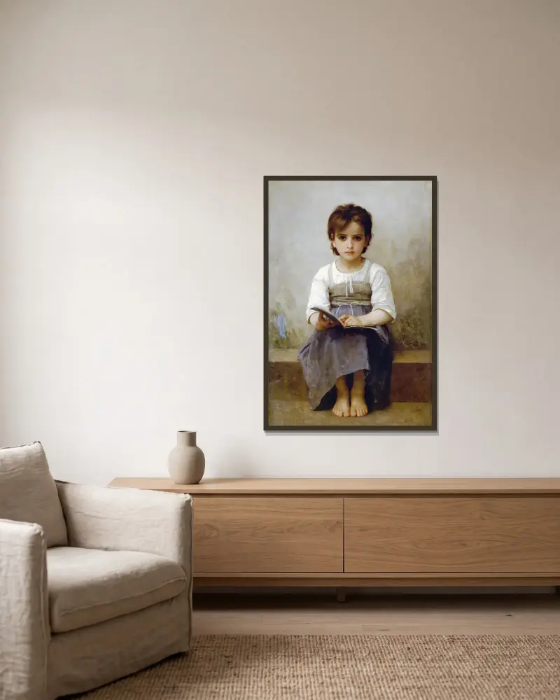 Die harte Lektion von William Bouguereau gerahmt an einer Wand