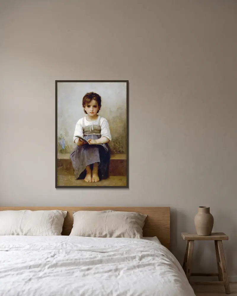 Die harte Lektion von William Bouguereau gerahmt an einer Wand