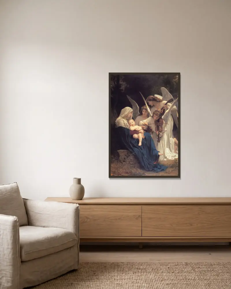 Der Gesang der Engel von William Bouguereau gerahmt an einer Wand
