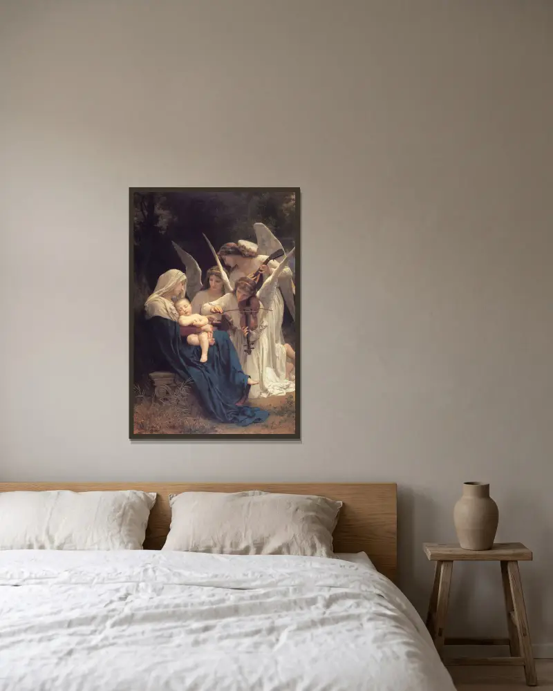 Der Gesang der Engel von William Bouguereau gerahmt an einer Wand