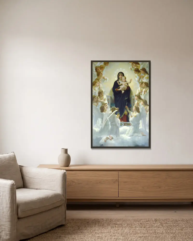 The Virgin With Angels av William Bouguereau inramad på en vägg