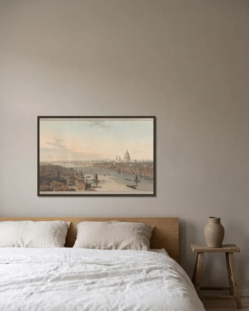 St. Paul's och Blackfriars Bridge från Southwark av William Daniell inramad på en vägg