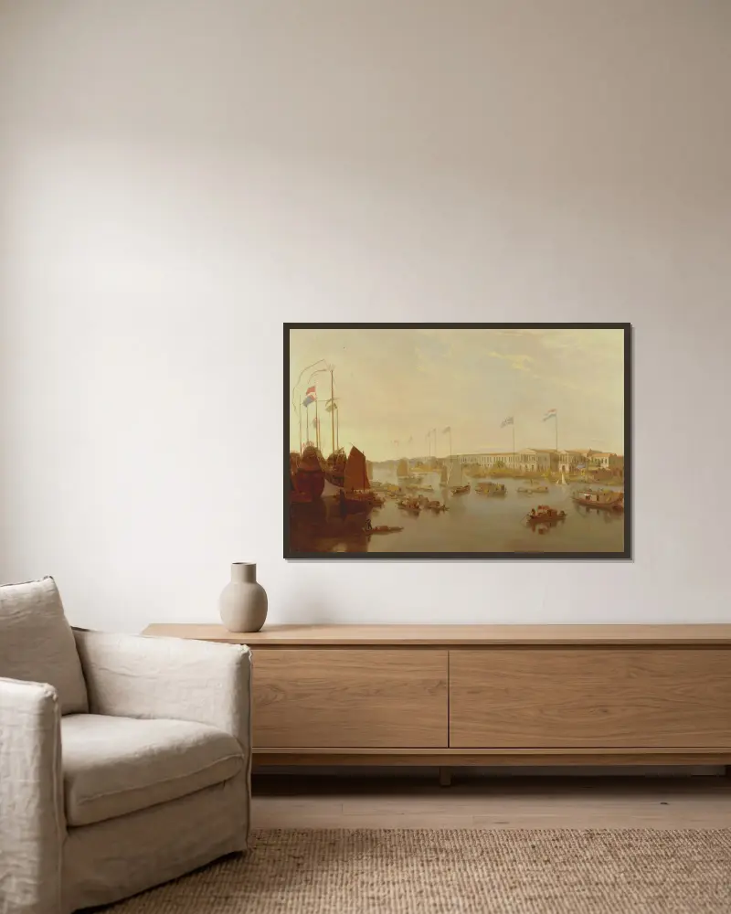 Die europäischen Faktoreien, Kanton von William Daniell gerahmt an einer Wand