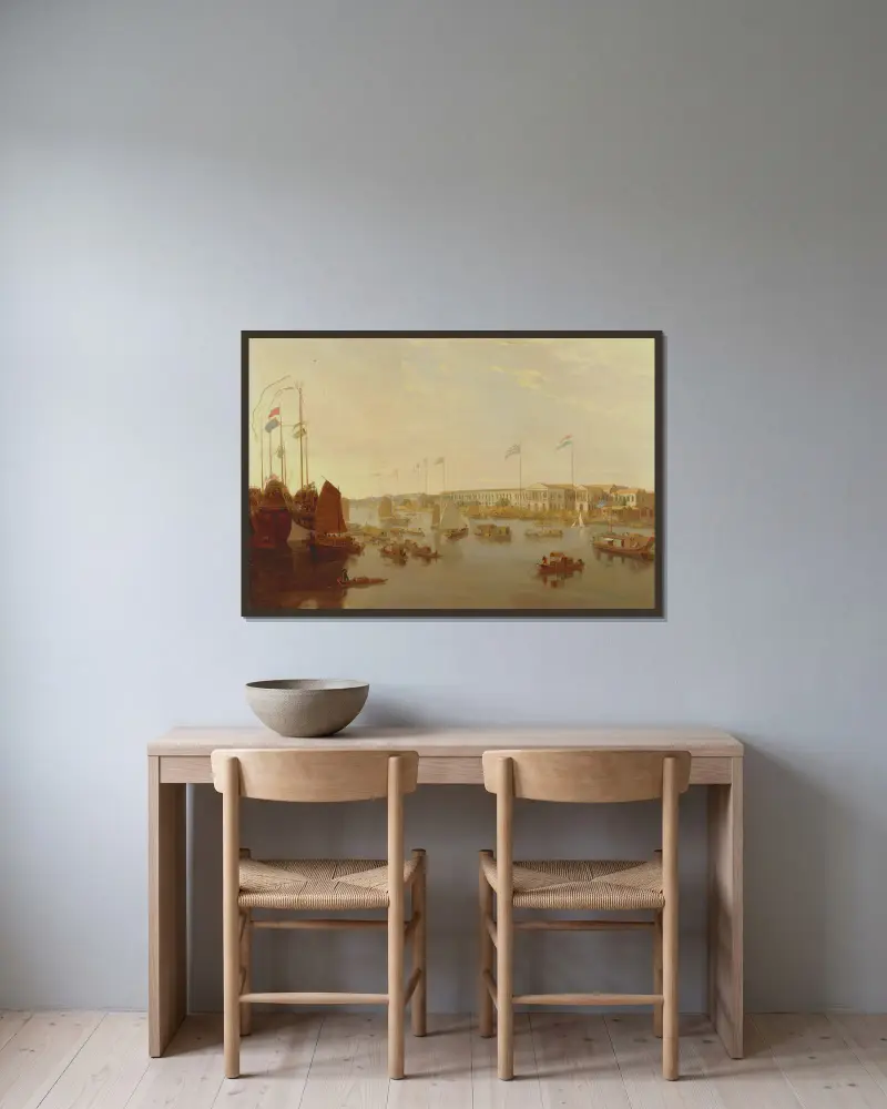 Die europäischen Faktoreien, Kanton von William Daniell gerahmt an einer Wand