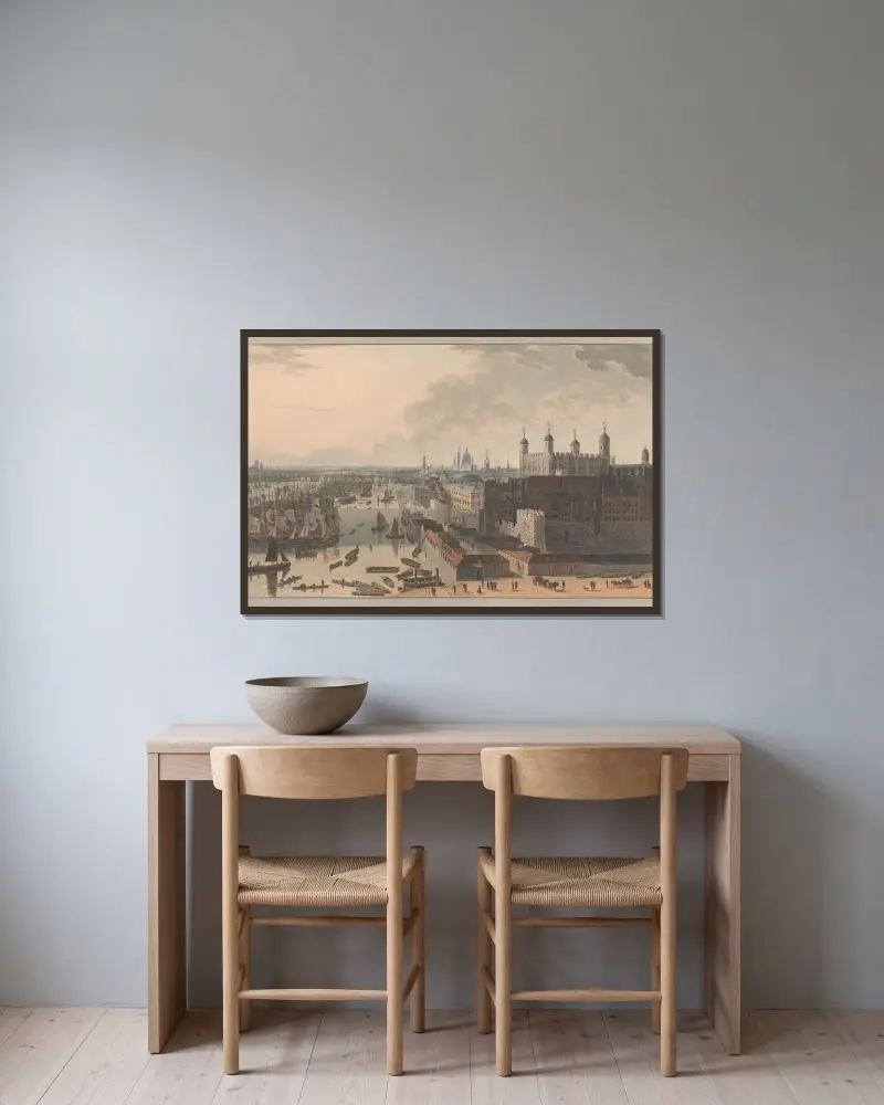Tůň a věž, William Daniell v rámu na stěně