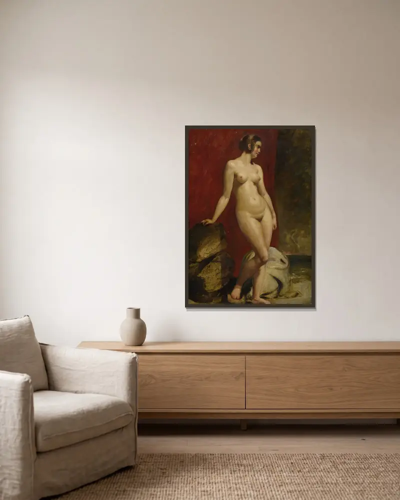 Studie av en stående kvinnlig nakenfigur av William Etty inramad på en vägg