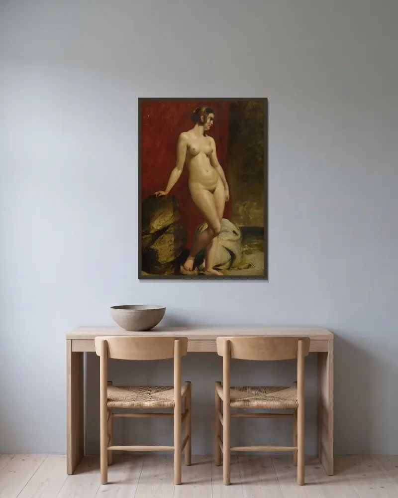 Studie av en stående kvinnlig nakenfigur av William Etty inramad på en vägg