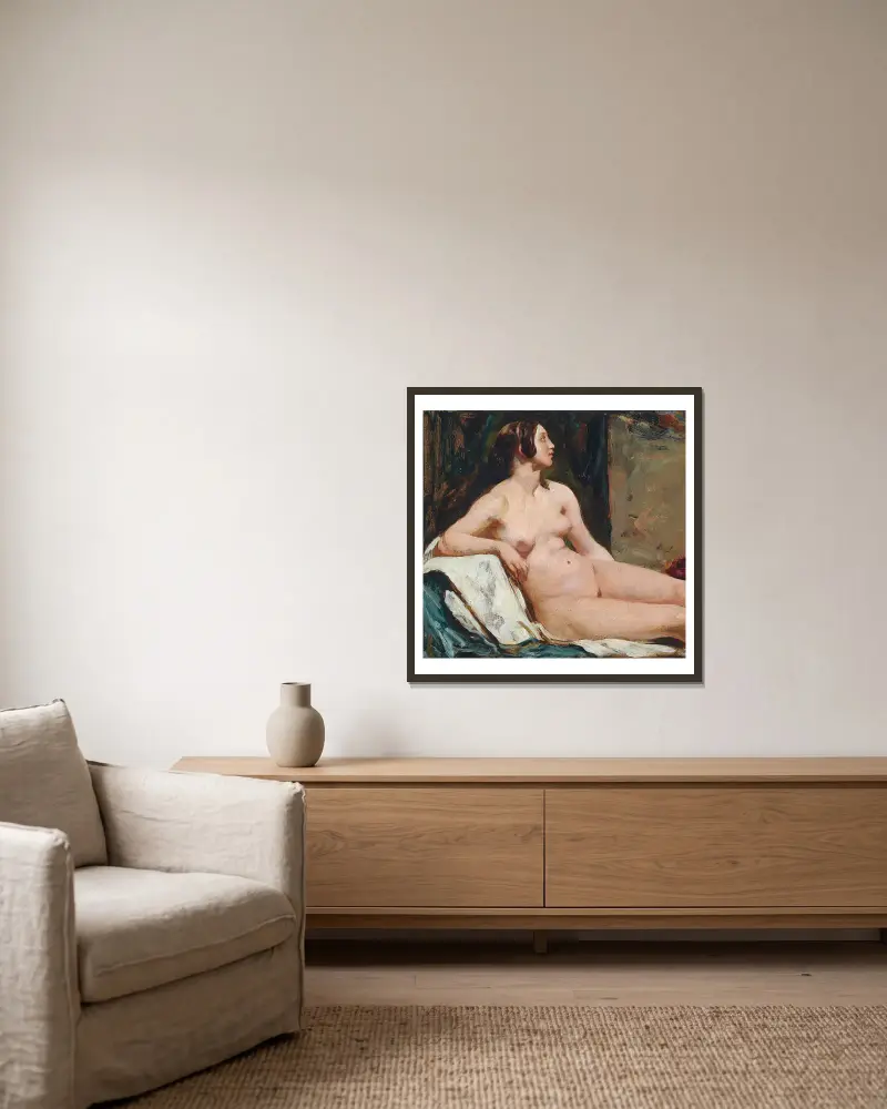 Female nude av William Etty inramad på en vägg