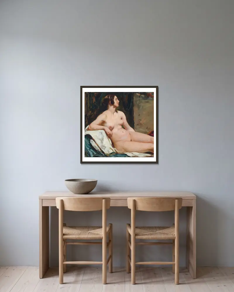 Female nude av William Etty inramad på en vägg