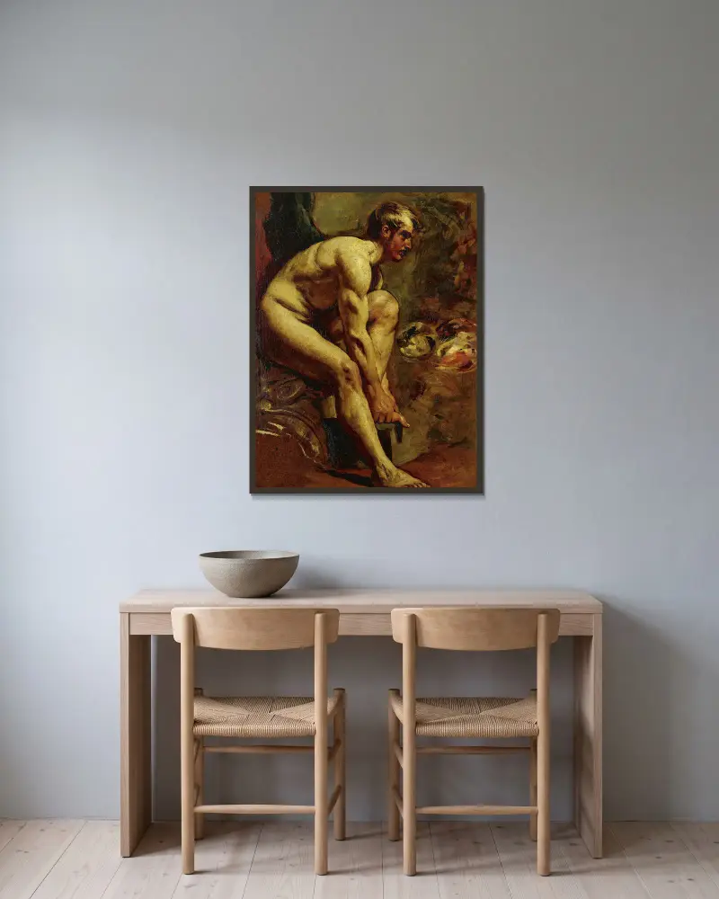 Male Nude – nr 2 av William Etty inramad på en vägg