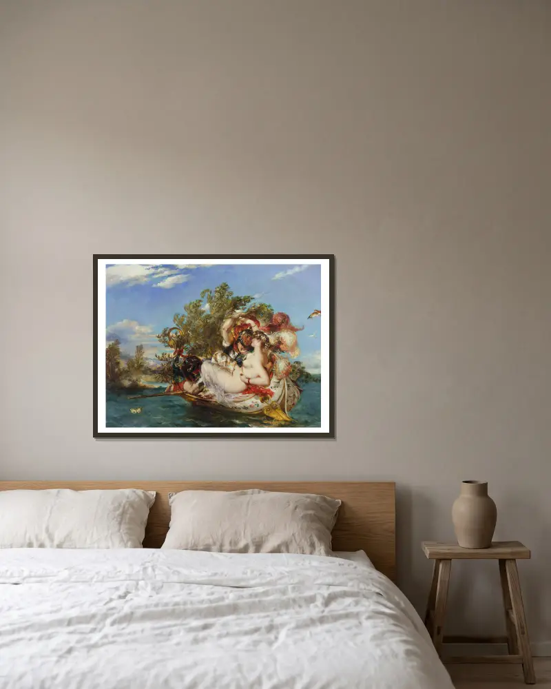 Phaedria and Cymochles av William Etty inramad på en vägg