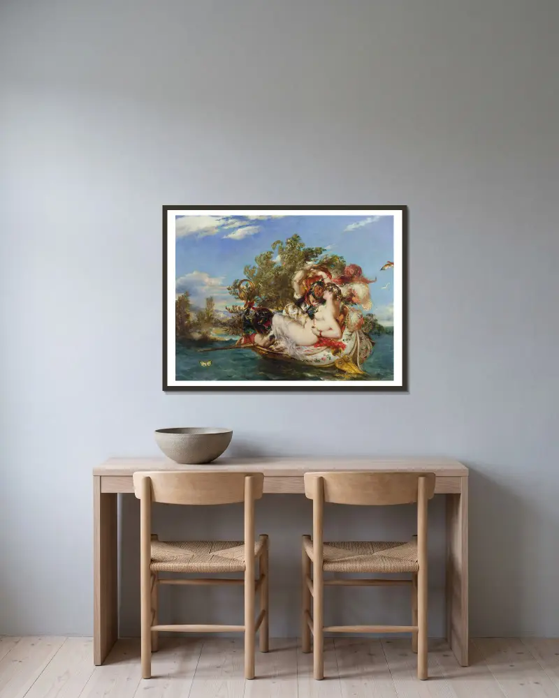 Phaedria and Cymochles av William Etty inramad på en vägg