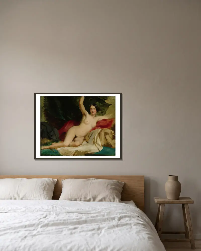 Reclining Female Nude av William Etty inramad på en vägg