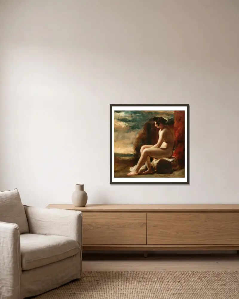 Seated Nude in a Landscape av William Etty inramad på en vägg