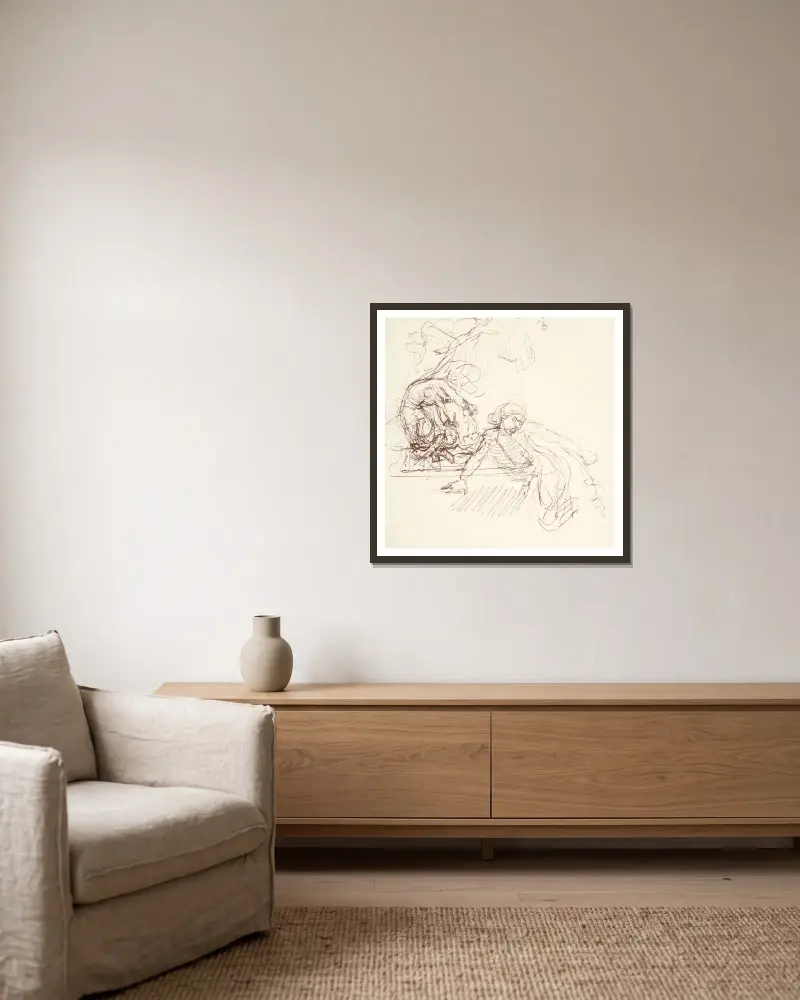 Studienblatt von William Etty gerahmt an einer Wand
