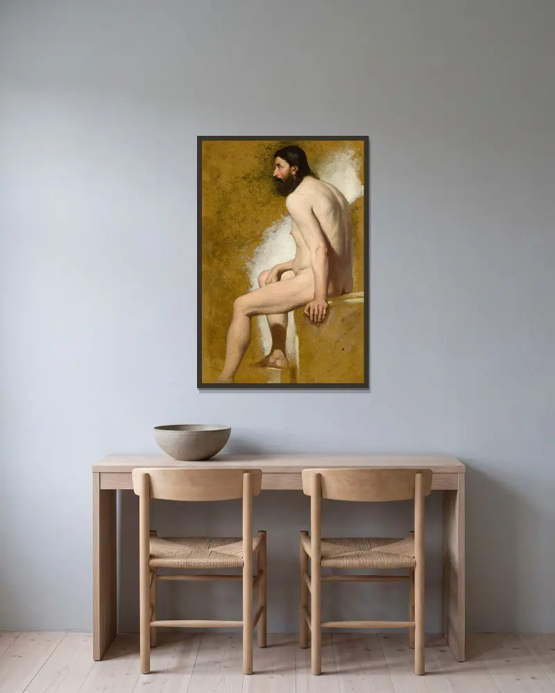 Studie av skäggig manlig nakenfigur av William Etty inramad på en vägg