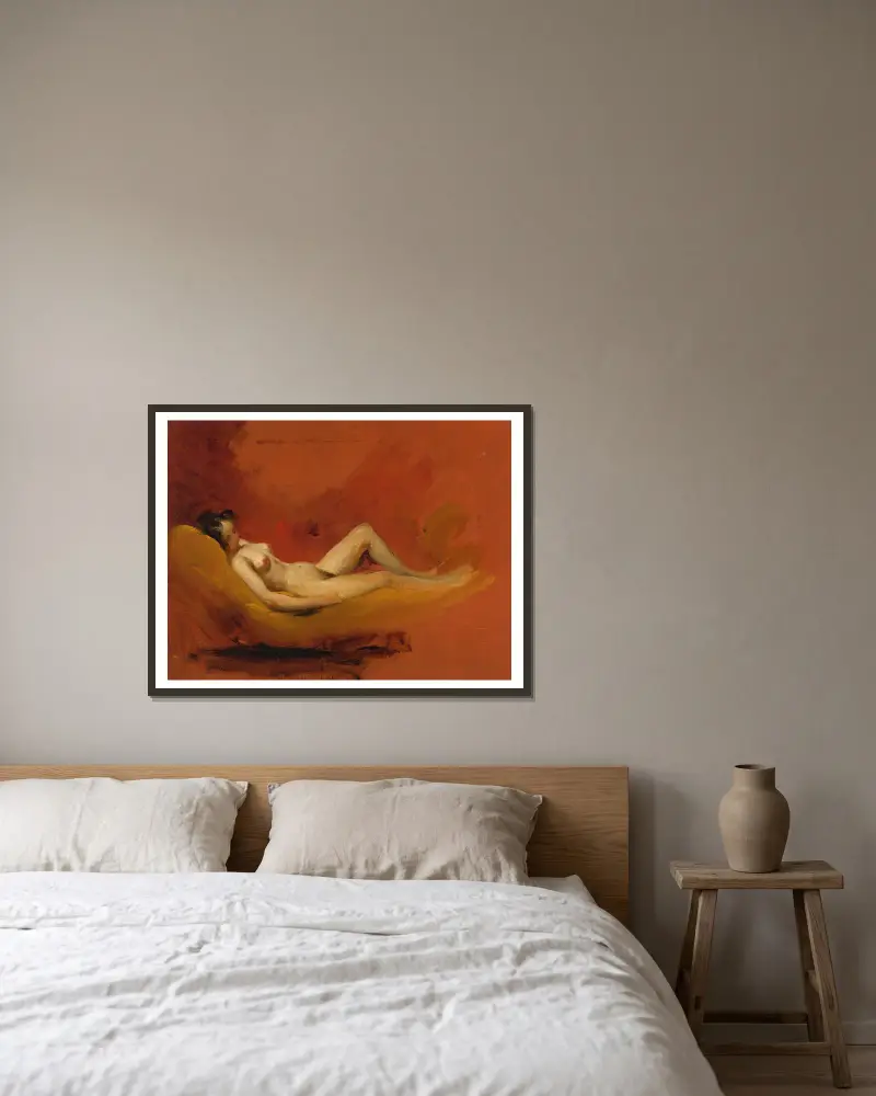 Studie av en kvinnlig nakenfigur av William Etty inramad på en vägg