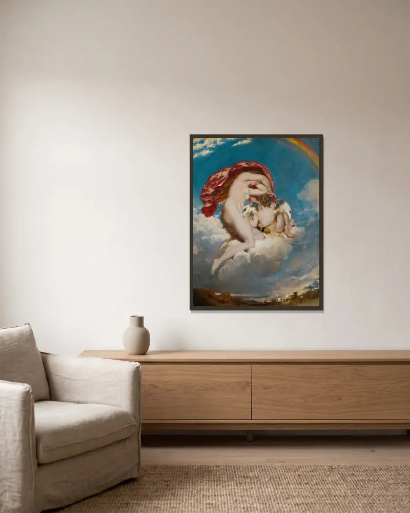 Venus und Amor herabsteigend von William Etty gerahmt an einer Wand