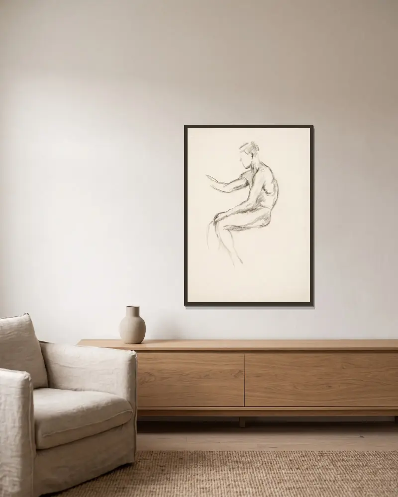 Sitzender Junge, Studie von Alfred William Finch gerahmt an einer Wand