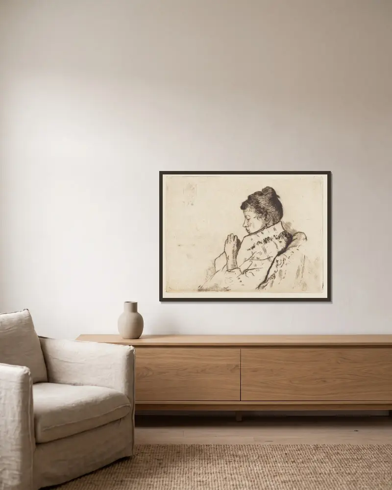 Stickerei – Frau im Profil von Alfred William Finch gerahmt an einer Wand