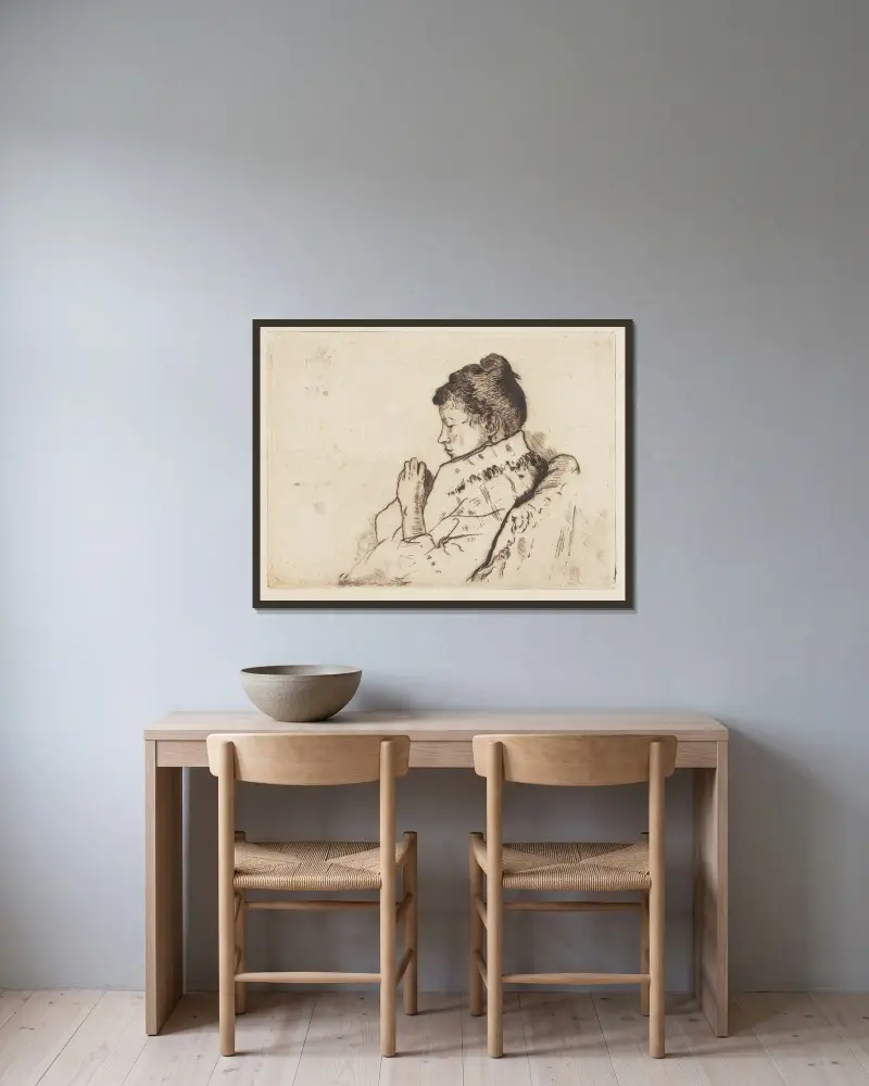 Stickerei – Frau im Profil von Alfred William Finch gerahmt an einer Wand
