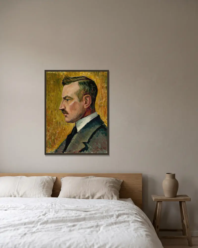 Porträtt av konstnären Magnus Enckell av Alfred William Finch inramad på en vägg