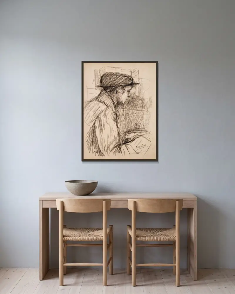 Kvinna i profil av Alfred William Finch inramad på en vägg