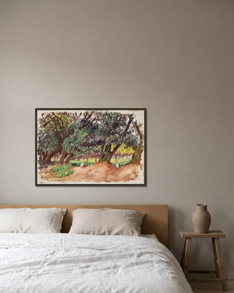 Parkbild från England av Alfred William Finch inramad på en vägg
