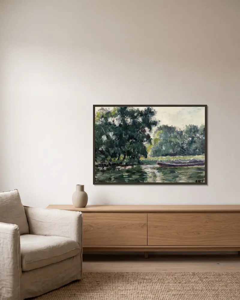 Richmond, eine Flusslandschaft von Alfred William Finch gerahmt an einer Wand