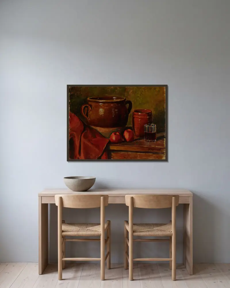 Still Life av Alfred William Finch inramad på en vägg