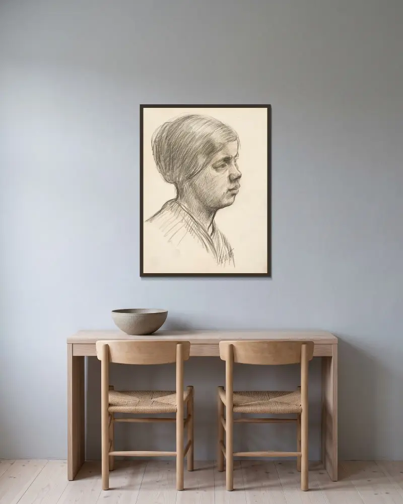 Mädchenkopf, Halbprofil nach rechts von Alfred William Finch gerahmt an einer Wand