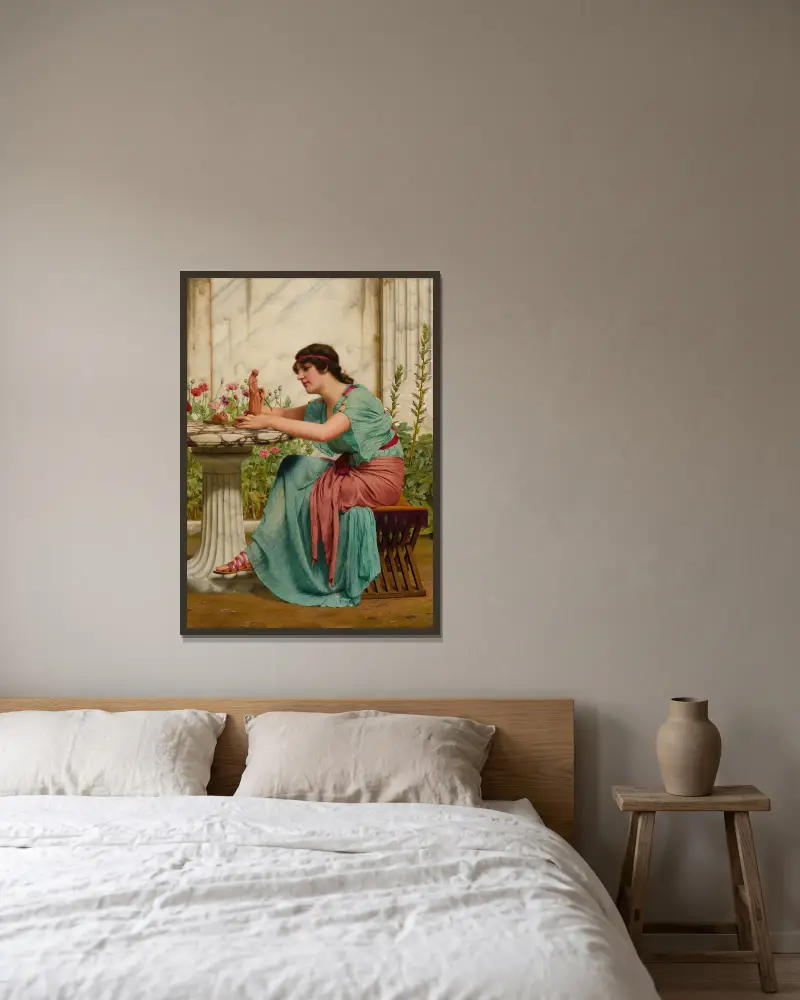 Ein Dilettant von John William Godward gerahmt an einer Wand