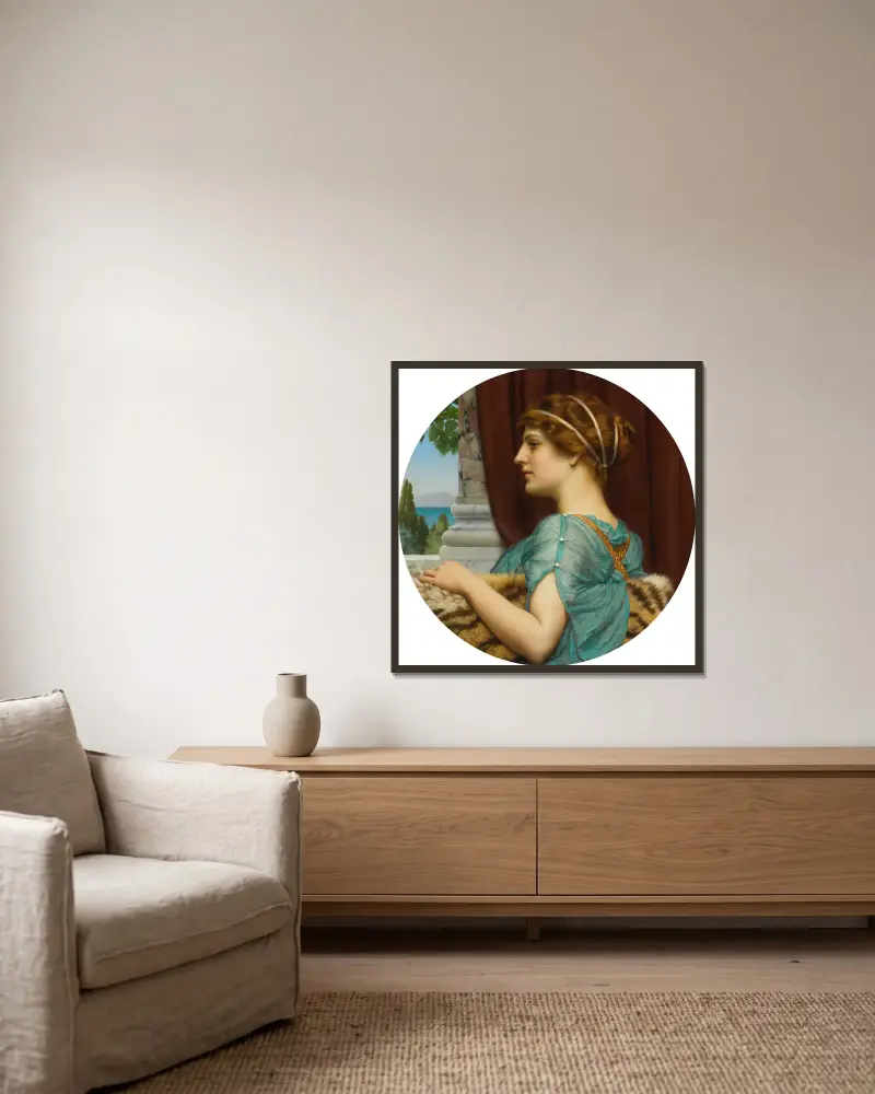 Eine pompejanische Dame, 1904 von John William Godward gerahmt an einer Wand