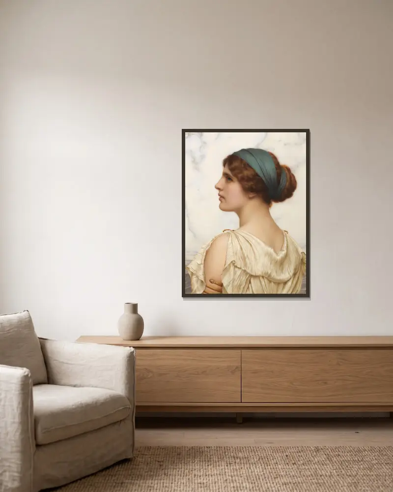 Atalanta von John William Godward gerahmt an einer Wand