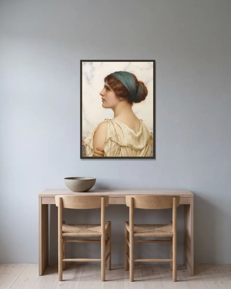 Atalanta von John William Godward gerahmt an einer Wand