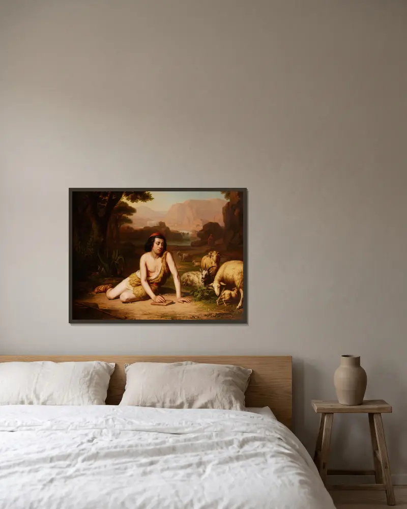 Giotto zeichnet nach der Natur von John William Godward gerahmt an einer Wand